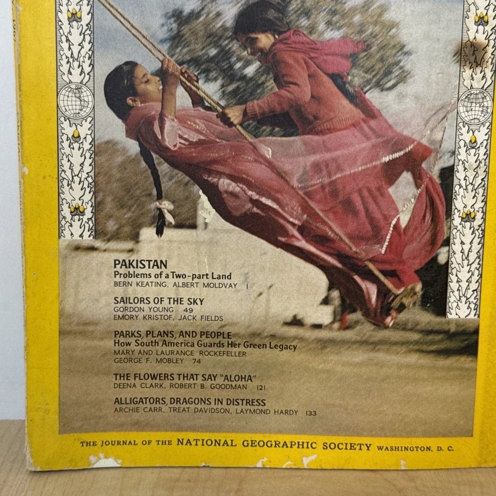 Vintage National Geographic Magazine January 1967 Pakistan Cover Children Swing